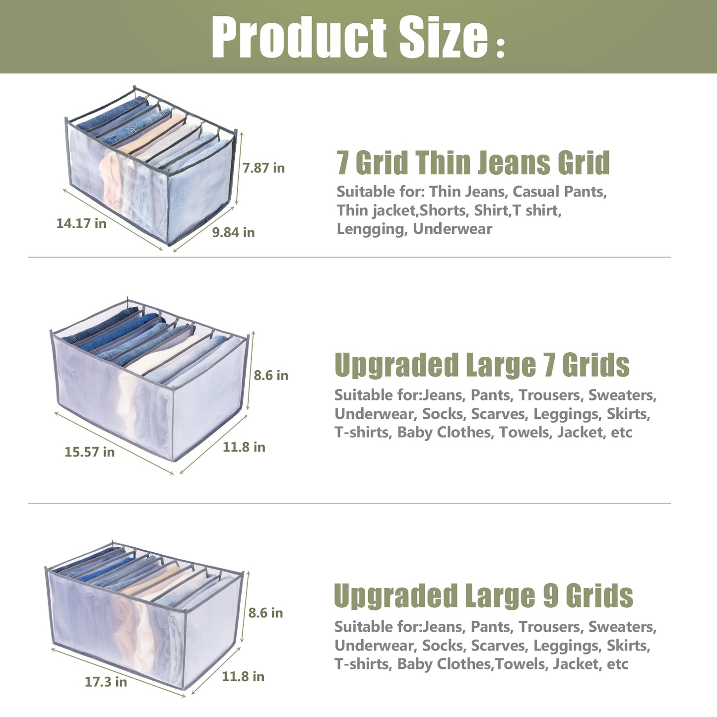 TOOVREN Wardrobe Clothes Organizer 7 Grids, Drawer Organizers for Clothing, Foldable Closet Organizers and Storage Basket, Clothing Organizer,Clothes Compartment Storage Box for Bedroom Dorm Room 4PCS