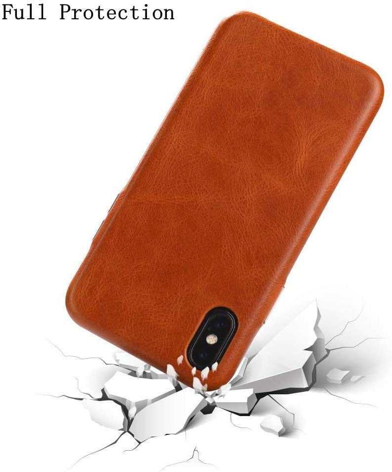 TOOVREN iPhone X Case, iPhone Xs/10 Case Genuine Leather Cover Case Protective Ultra Thin Anti-Slip Vintage Shell Hard Back Cover for Apple iPhone X/Xs 5.8'' (2018) Brown