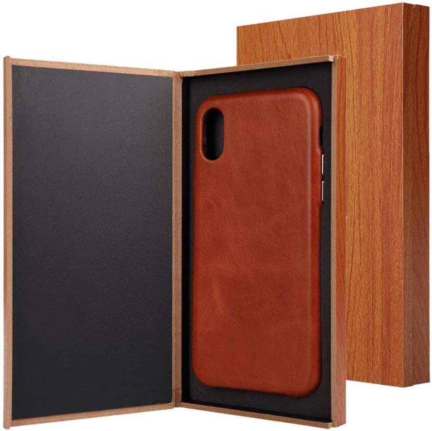 TOOVREN iPhone X Case, iPhone Xs/10 Case Genuine Leather Cover Case Protective Ultra Thin Anti-Slip Vintage Shell Hard Back Cover for Apple iPhone X/Xs 5.8'' (2018) Brown