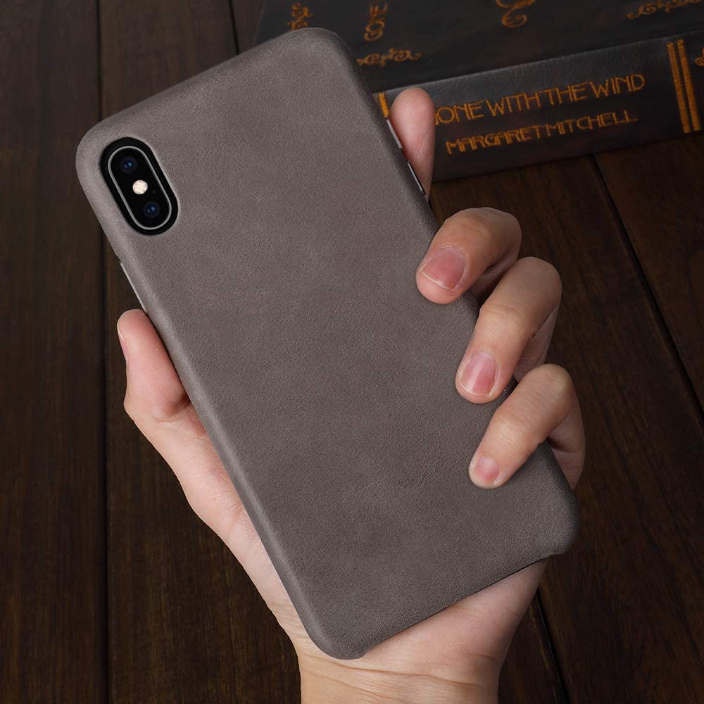 TOOVREN iPhone X Case, iPhone Xs/10 Case Genuine Leather Cover Case Protective Ultra Thin Anti-Slip Vintage Shell Hard Back Cover for Apple iPhone X/Xs 5.8'' (2018) Brown