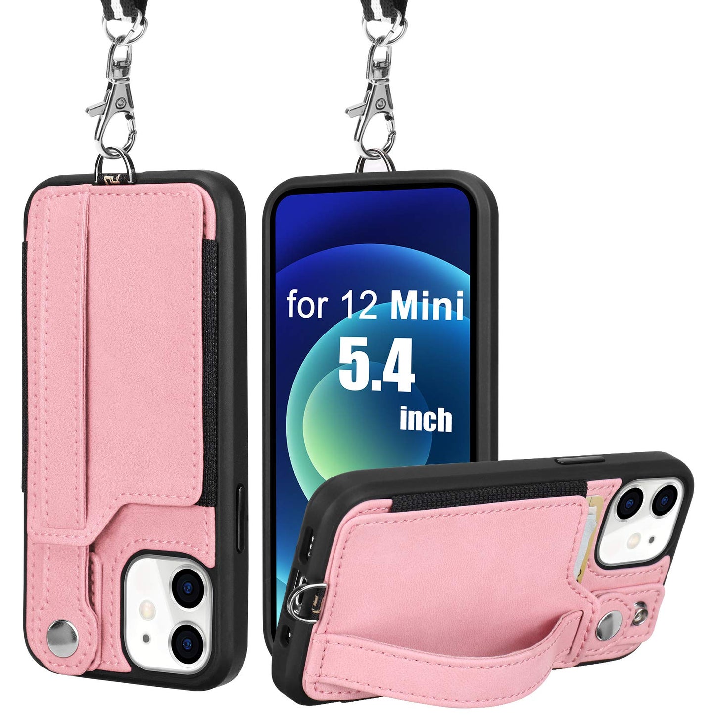 TOOVREN iPhone 12 Pro Max Case Wallet, iPhone 12 Pro Max Lanyard Case with Leather Card Holder Kickstand Neck Strap Adjustable Necklace Protective Cases Cover for Apple iPhone 12 Pro Max