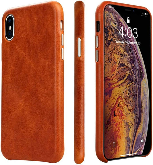 TOOVREN iPhone X Case, iPhone Xs/10 Case Genuine Leather Cover Case Protective Ultra Thin Anti-Slip Vintage Shell Hard Back Cover for Apple iPhone X/Xs 5.8'' (2018) Brown