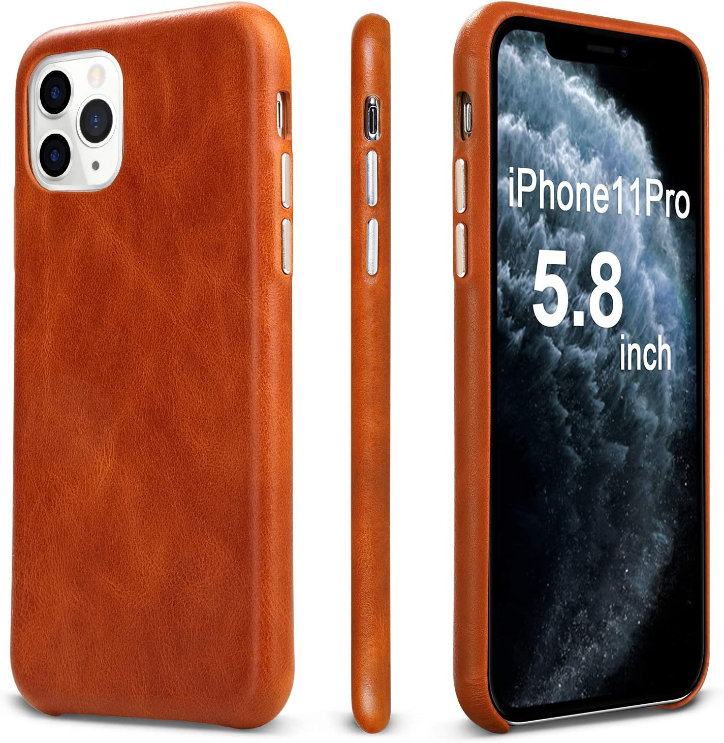 TOOVREN iPhone X Case, iPhone Xs/10 Case Genuine Leather Cover Case Protective Ultra Thin Anti-Slip Vintage Shell Hard Back Cover for Apple iPhone X/Xs 5.8'' (2018) Brown