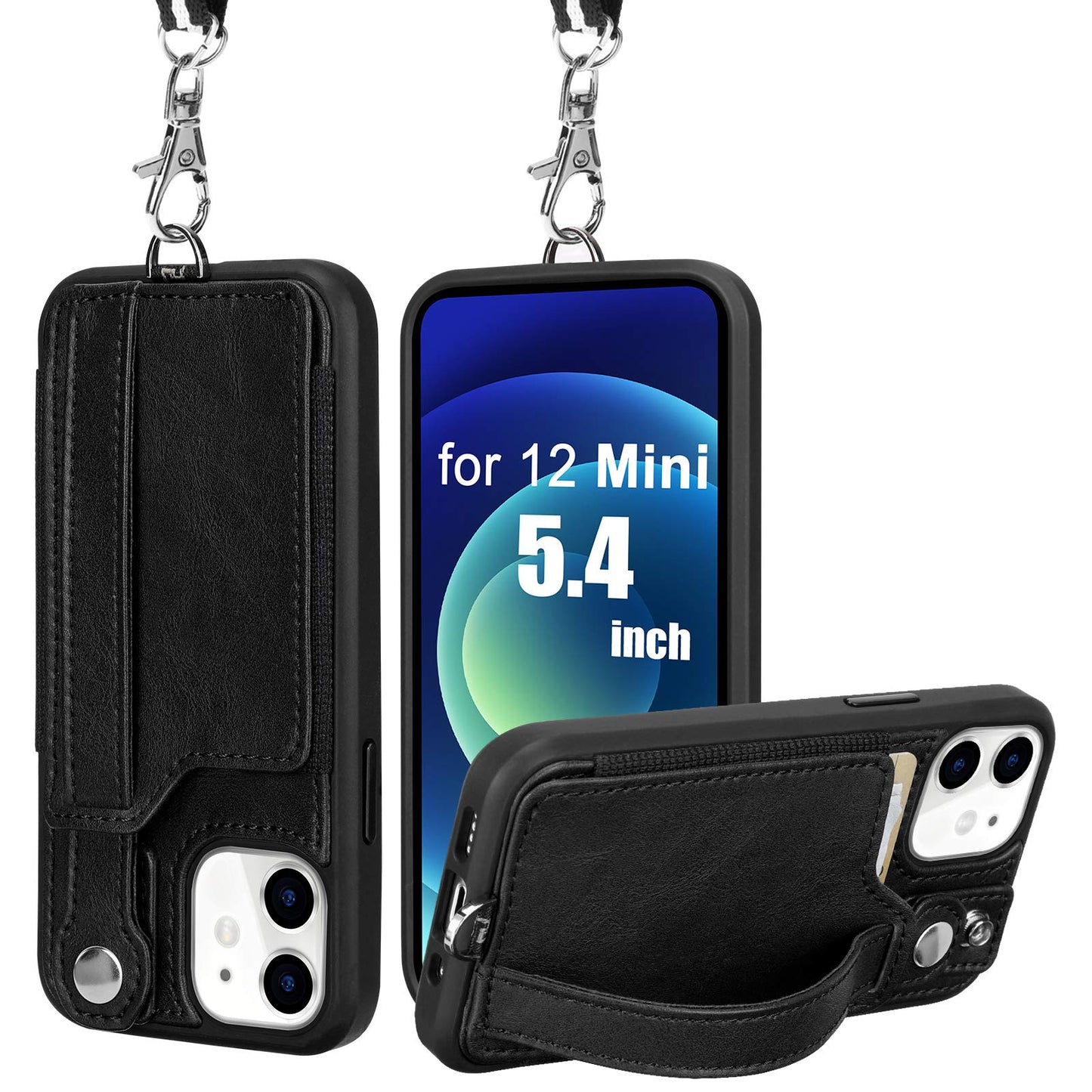 TOOVREN iPhone 12 Pro Max Case Wallet, iPhone 12 Pro Max Lanyard Case with Leather Card Holder Kickstand Neck Strap Adjustable Necklace Protective Cases Cover for Apple iPhone 12 Pro Max