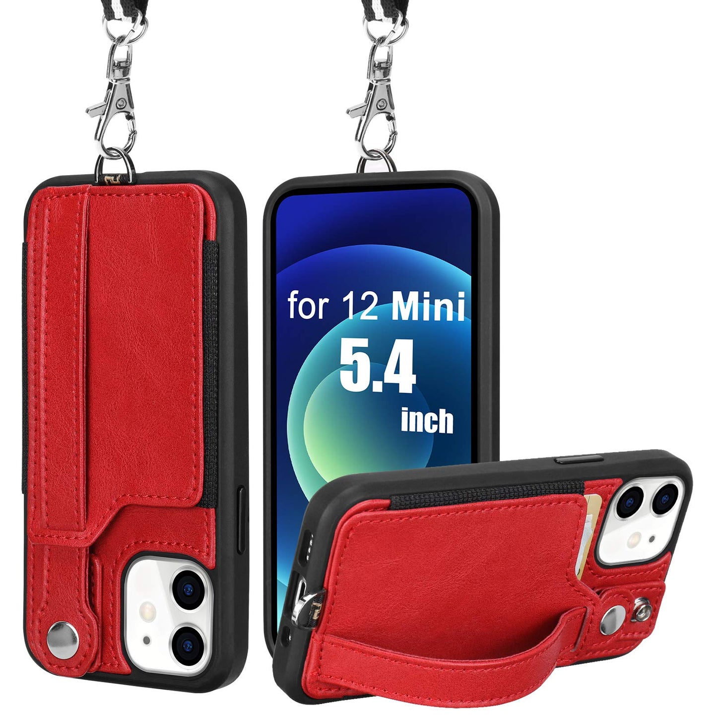 TOOVREN iPhone 12 Pro Max Case Wallet, iPhone 12 Pro Max Lanyard Case with Leather Card Holder Kickstand Neck Strap Adjustable Necklace Protective Cases Cover for Apple iPhone 12 Pro Max