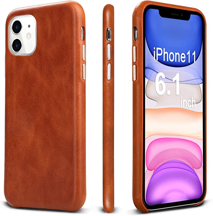 TOOVREN iPhone X Case, iPhone Xs/10 Case Genuine Leather Cover Case Protective Ultra Thin Anti-Slip Vintage Shell Hard Back Cover for Apple iPhone X/Xs 5.8'' (2018) Brown