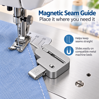 TOOVREN 3-in-1 Magnetic Seam Guide for Sewing Machine, Adjustable Sewing Guide with Rolled Hem Guide and Retractable Seam Ripper, Magnetic Sewing Machine Accessories for Straight Stitching and Hemming