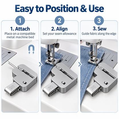 TOOVREN 3-in-1 Magnetic Seam Guide for Sewing Machine, Adjustable Sewing Guide with Rolled Hem Guide and Retractable Seam Ripper, Magnetic Sewing Machine Accessories for Straight Stitching and Hemming