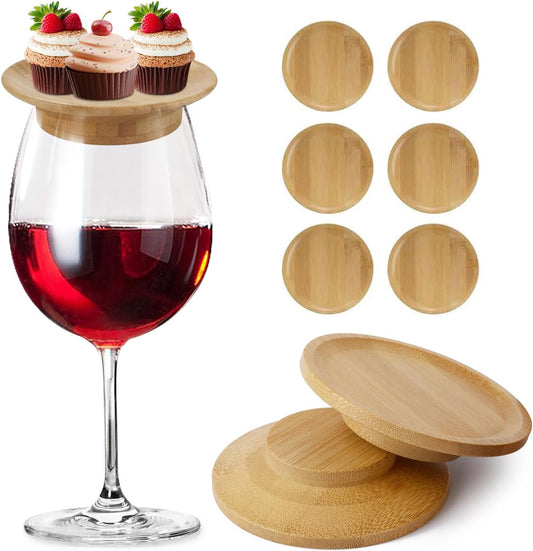 6/8/10 Pack Wine Glass Charcuterie Topper,Bamboo Wine Glass Topper Charcuterie Plate Board Coasters Wine Glass Covers to Keep Bugs out Drink Lid Accessories for Party Bars Gatherings, Housewarming Gifts