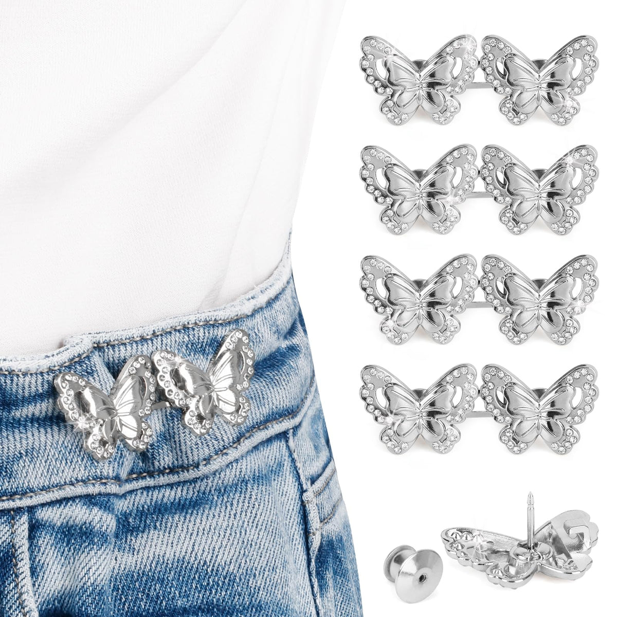 TOOVREN Pant Waist Tightener, Detachable Jean Buttons for Loose Jeans, No Sew and No Tools Button Pins for Jeans, Adjustable Jean Buttons Pins, Daisy Flower Instant Pants Button Tightener 4 Sets