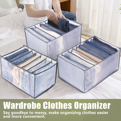 TOOVREN Wardrobe Clothes Organizer 7 Grids, Drawer Organizers for Clothing, Foldable Closet Organizers and Storage Basket, Clothing Organizer,Clothes Compartment Storage Box for Bedroom Dorm Room 4PCS