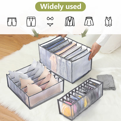 TOOVREN Wardrobe Clothes Organizer 7 Grids, Drawer Organizers for Clothing, Foldable Closet Organizers and Storage Basket, Clothing Organizer,Clothes Compartment Storage Box for Bedroom Dorm Room 4PCS