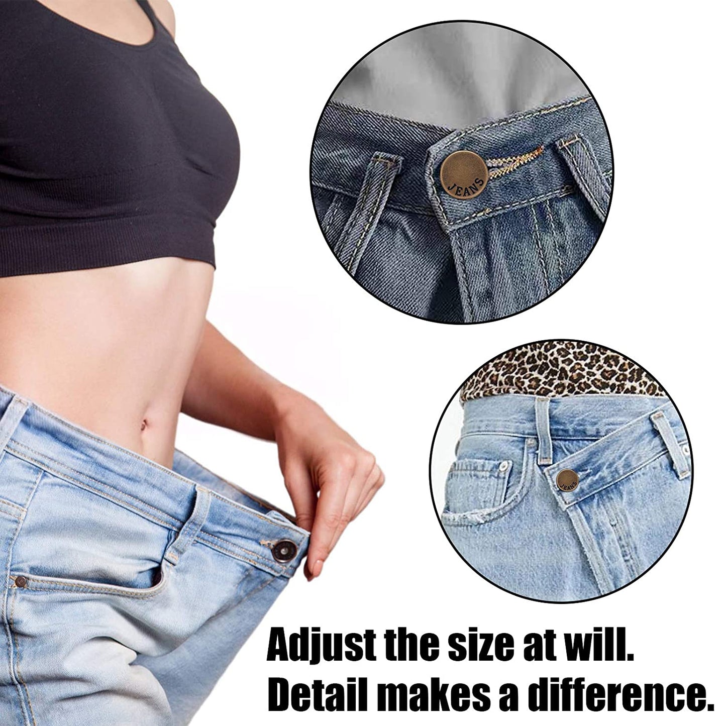 TOOVREN Upgraded 8 Sets Button Pins for Jeans Pants, No Sew Perfect Fit Jean Button Tightener Replacement Adjustable Reusable Metal Clips Snap Tack, Instant Reduce Too Big Pants Waist