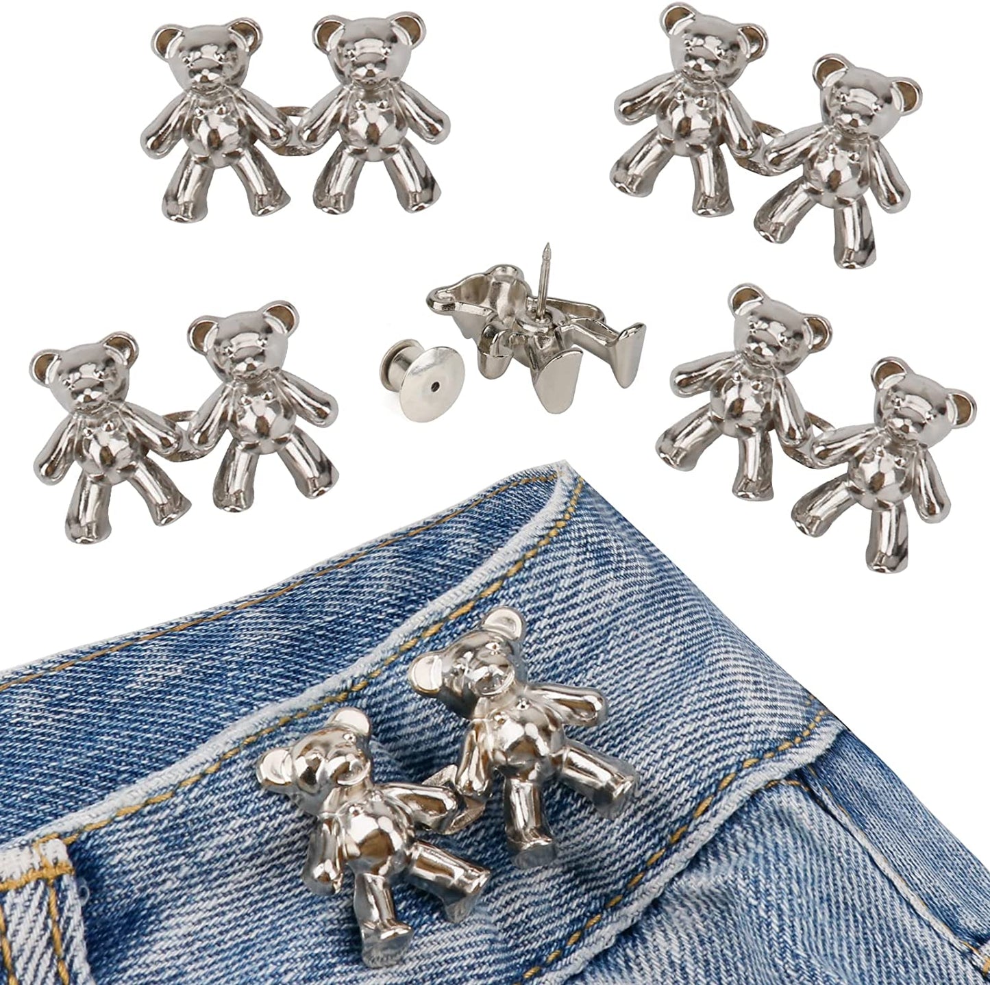  8 Sets Button Pins for Jeans Pants, Adjustable Reusable Jean  Buttons Pins Instant Reduce Loose Jeans, No Sew and No Tools Metal Pants  Button Replacement, Clips Jean Button Tightener