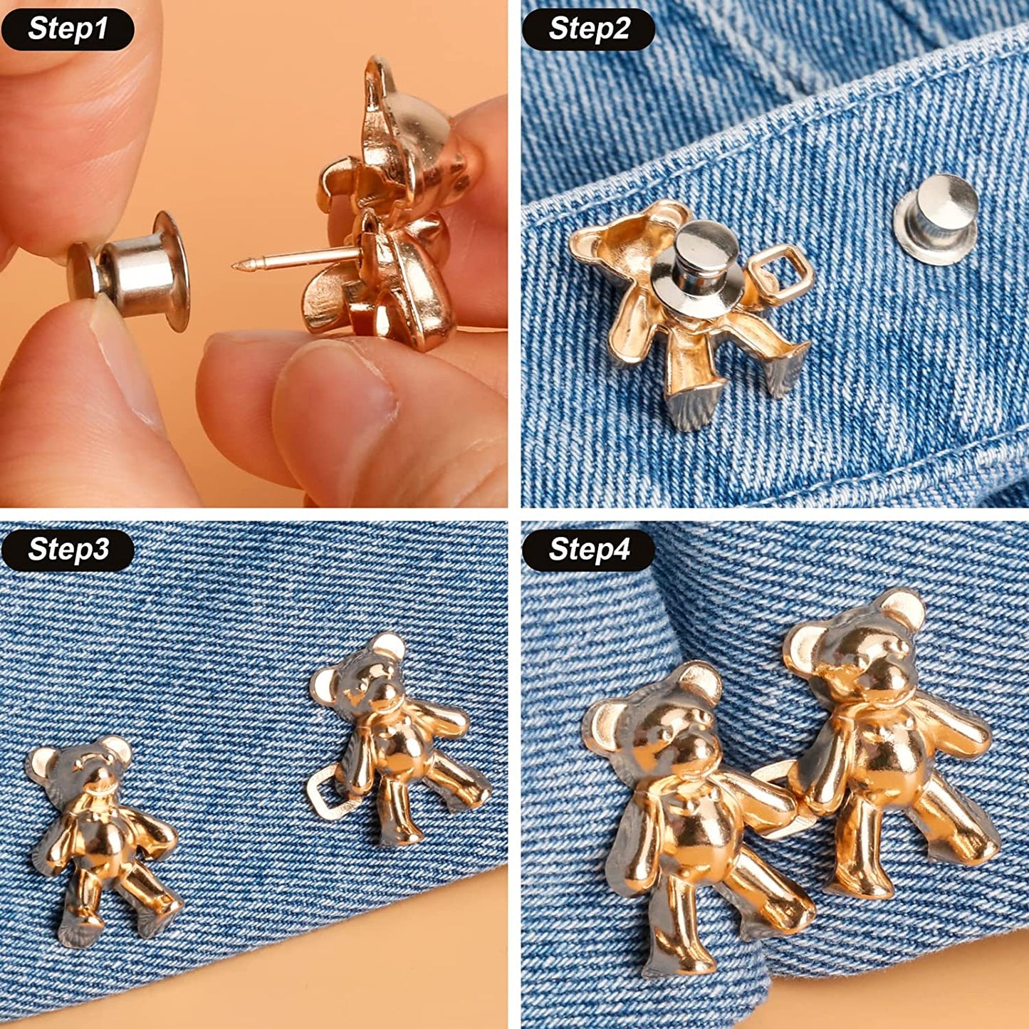 8 Pairs jeans waist tightener Jeans Dress Buttons Bear Clips For