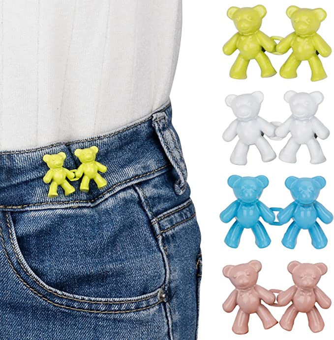 6 Pairs Jean Buttons Pins for Loose Jeans, Cute Bear Button Pins for Jeans  No Sew & No Tools Detachable Pant Waist Tightener Adjustable Waist Buckle